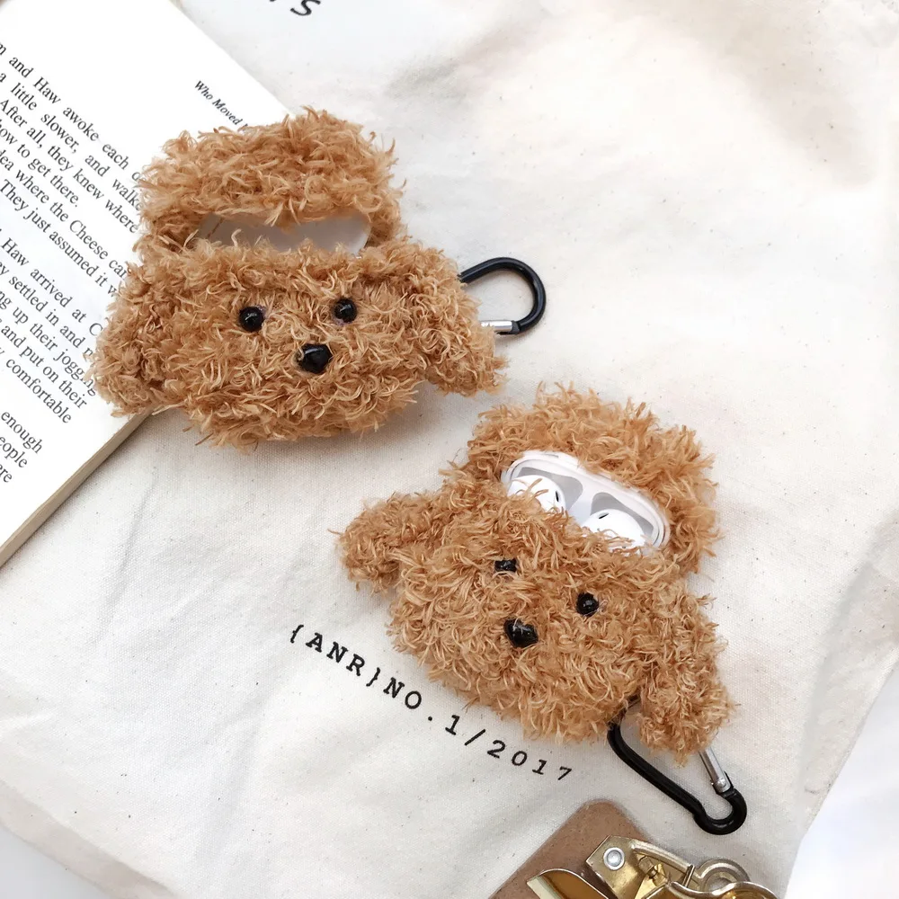 KAWAII милый шерстяной плюшевый питомец щенок Airpods Чехол ручной переноски прекрасный подарок для девочки Apple Airpods2 Bluetooth наушники чехол
