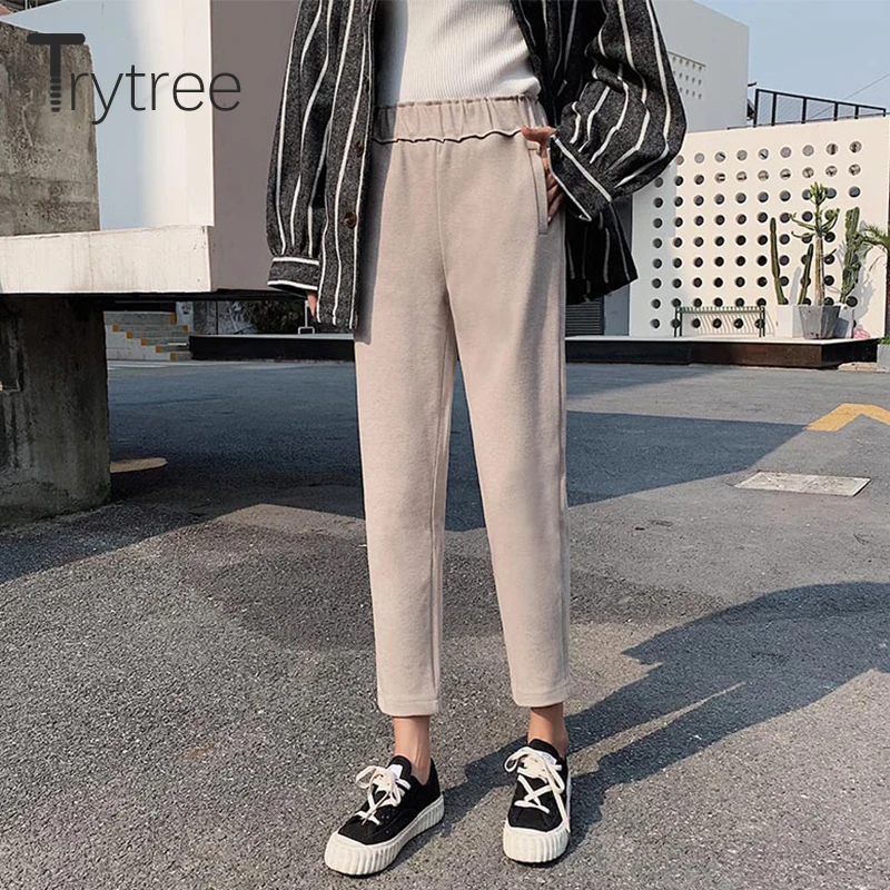 Trytree 2020 осень зима женские повседневные брюки модные однотонные 3 цвета Карманы