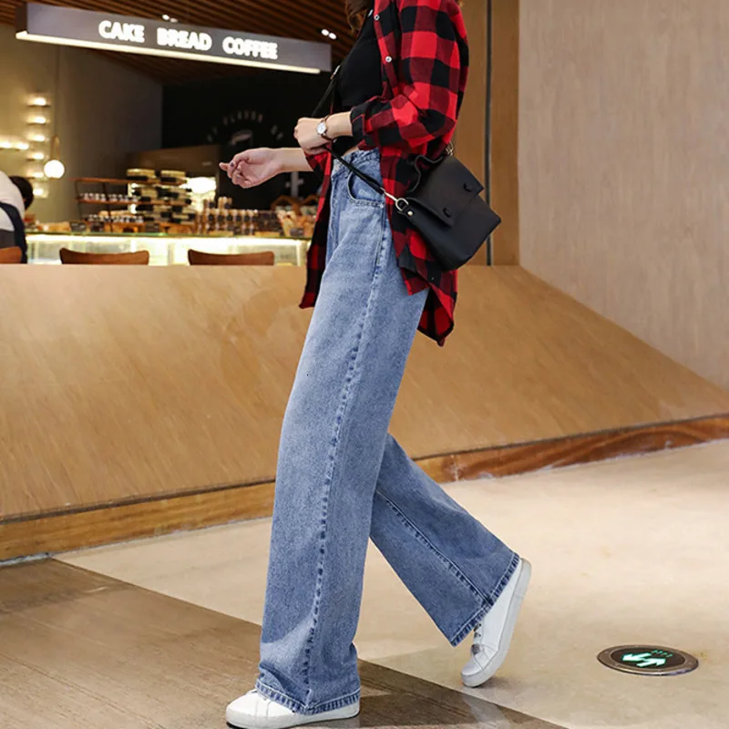 #3168 Spring Autumn Korean Style Loose Wide Leg Jeans Women High Waisted Casual Straight Femme Ladies Denim | Женская одежда