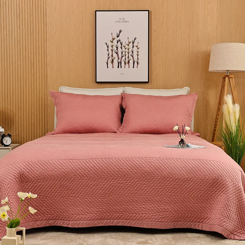 Online Set Trapunta Tinta Unita 3 Pezzi Copriletto Ricamato In Cotone Sul Copriletto Copriletto Matrimoniale Coperta Per Doppio CHAUSUB