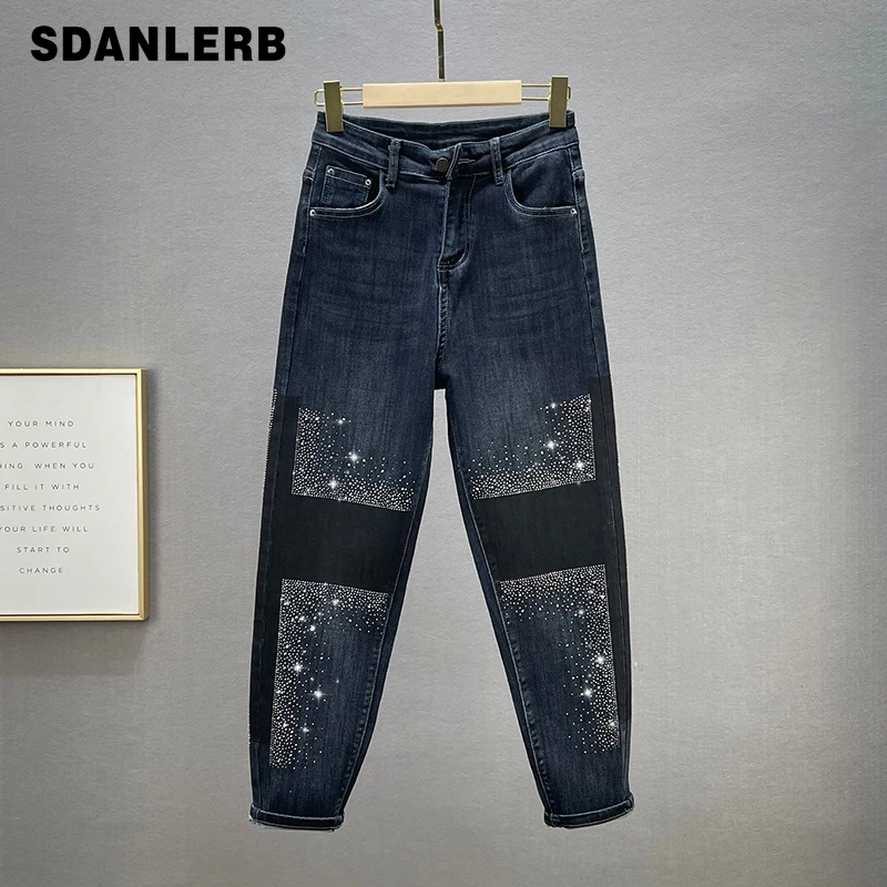 

Jeans for Women Fashion Baggy Pants 2021 Autumn New High Waist Trousers Loose Slimming Hot Drilling All-matching Harem Pants