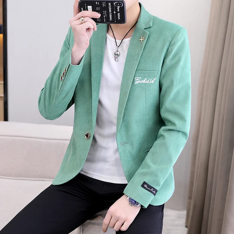 

2021 Solid Color Blazer for Men Autumn Long Sleeve Casual Slim Suit Jacket Business Dress Coat Street Wear Social Male Clothing