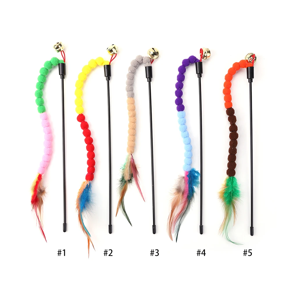 

Cat Teasing Stick Colorful Ball Feather Cat Toys Teaser Rod Pet Interactive Set Interactive Pets Playing Funny Molar
