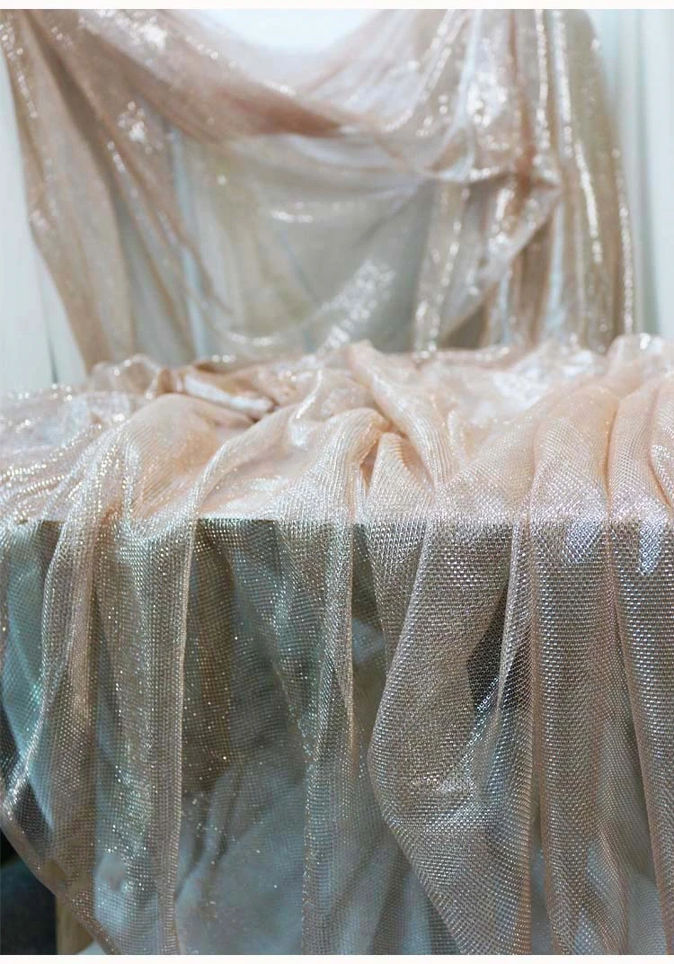 

1yard*1.6M Rose gold hollow mesh seethrough cloth bright silk wedding dress laser Diy sewing designer clothing fabric wholesale