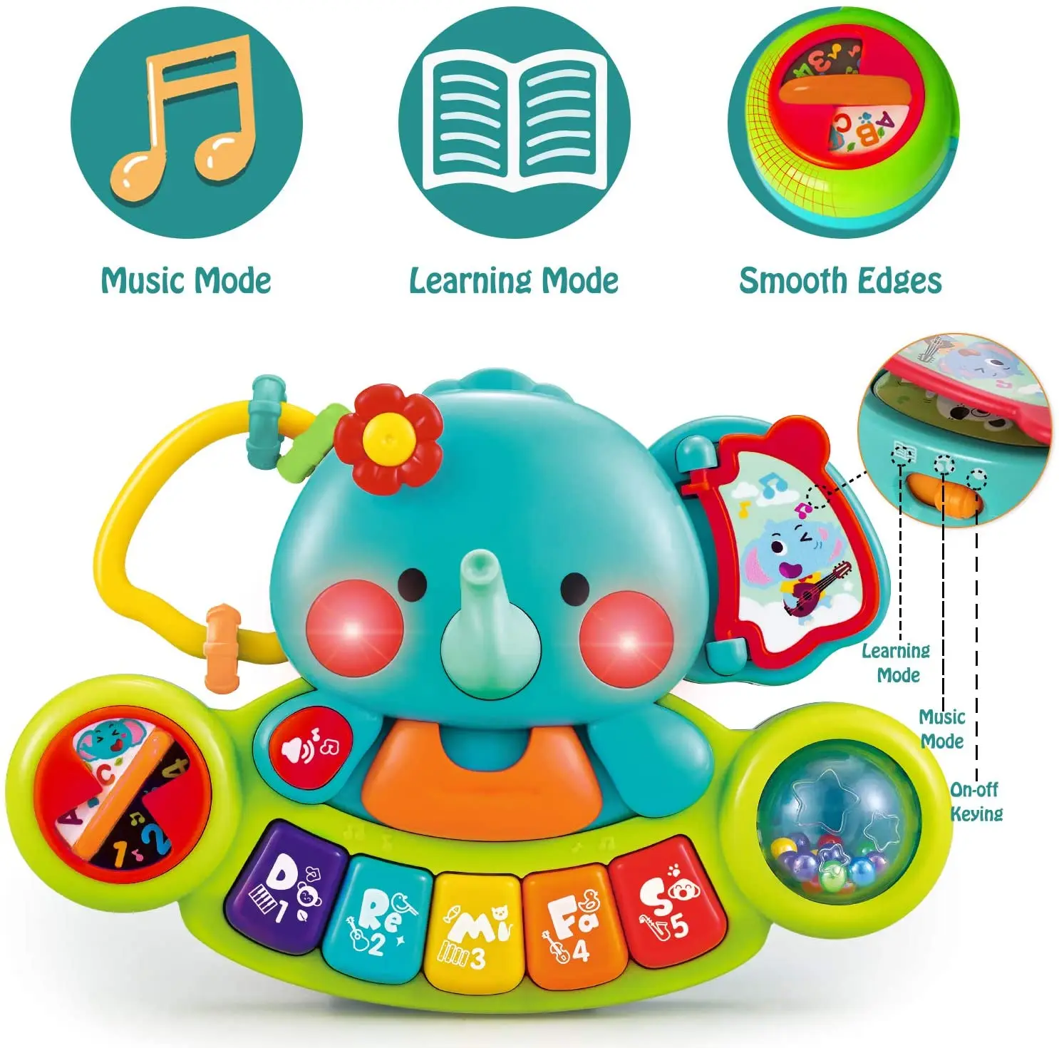 Детское пианино HISTOYE светильник ящиеся детские игрушки, музыкальные обучающие игрушки для младенцев, младенцев, слон, пианино, искусственны...