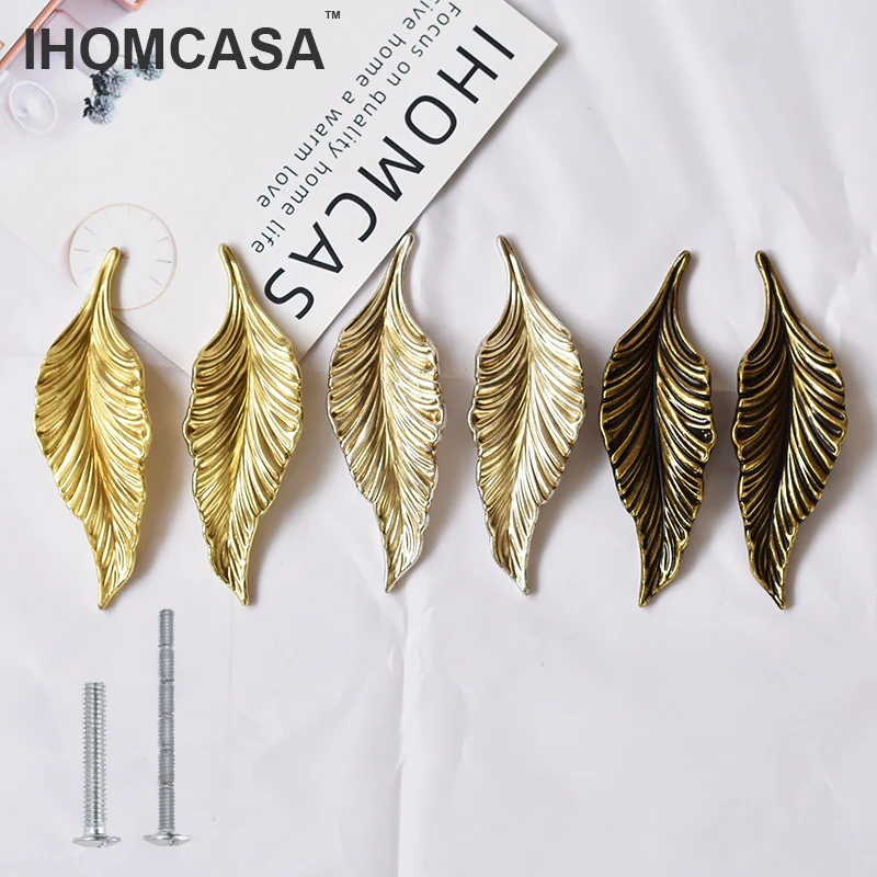 Ручка для кухонного шкафа IHOMCASA медь золотой лист дерева ручка ящика винтажные