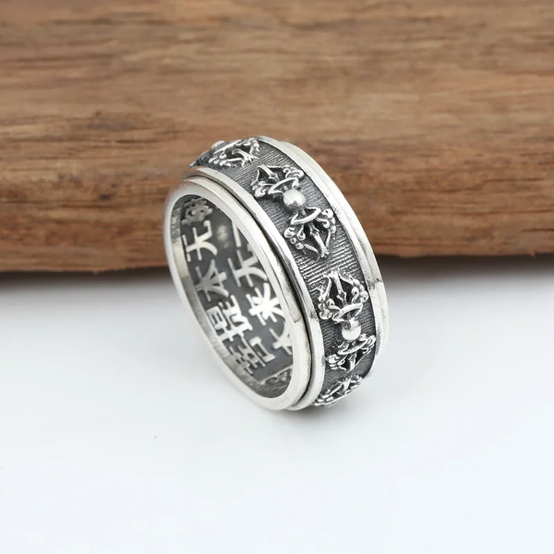 

925 пробы Серебряный панк Кинг-Конг пестик помолвка Будда буддийское сердце Сутра кольцо ювелирные изделия из драгоценных камней