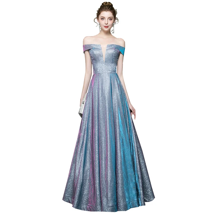 Robe De Soiree блестящее платье с v-образным вырезом длинное вечернее платье вечерние элегантные A Line блестящие Выпускные платья с поясом - Цвет: Shinning Blue