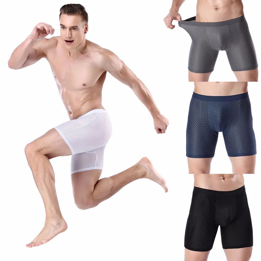 

Men's sports underwear with long ice silk mesh sexy breathable boxer briefs long modal panties underwear X5