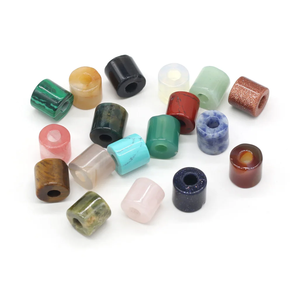 

10 Pcs Natural Stone Pendants Cylindrical Malachite Agates Loose Beads for Making Bracelets Necklace Jewelry 9mm Hole size 4mm