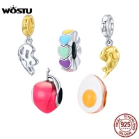 wostu 925 sterling silver half heart fun egg peach charm pendant for original bracelet bangle for women diy making jewelry