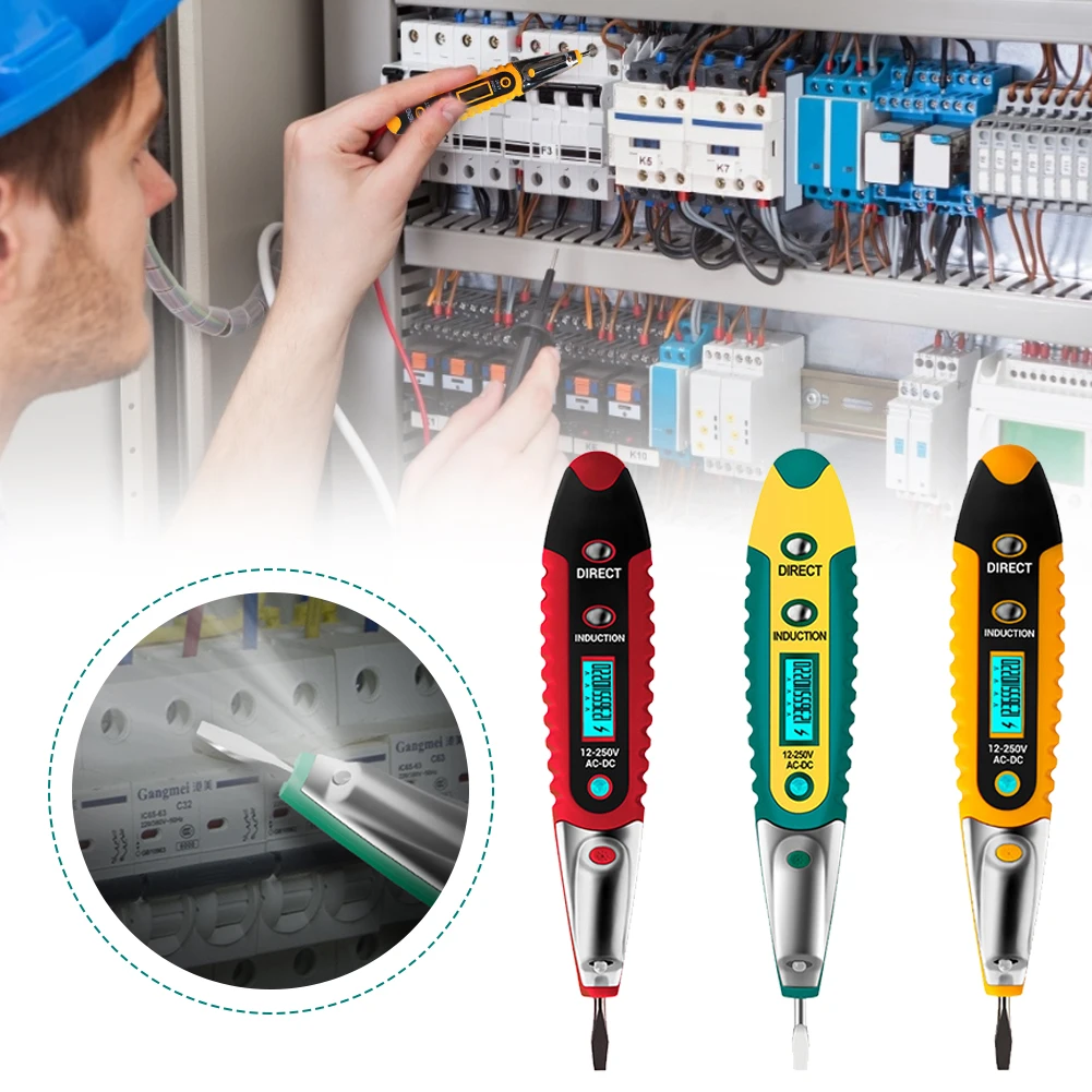 Digital Test Pen Electrical Voltage Detector Pen Non-Contact with LCD Display Flashlight AC/DC 12-250V Tester voltage tester test pen with night vision digital electrical multisensor 10 220v ac dc