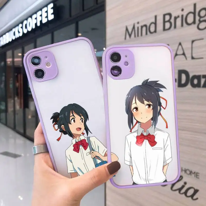 

Anime your name Phone Case For iPhone 12 11 Mini Pro XR XS Max 7 8 Plus X Matte transparent Purple Cover