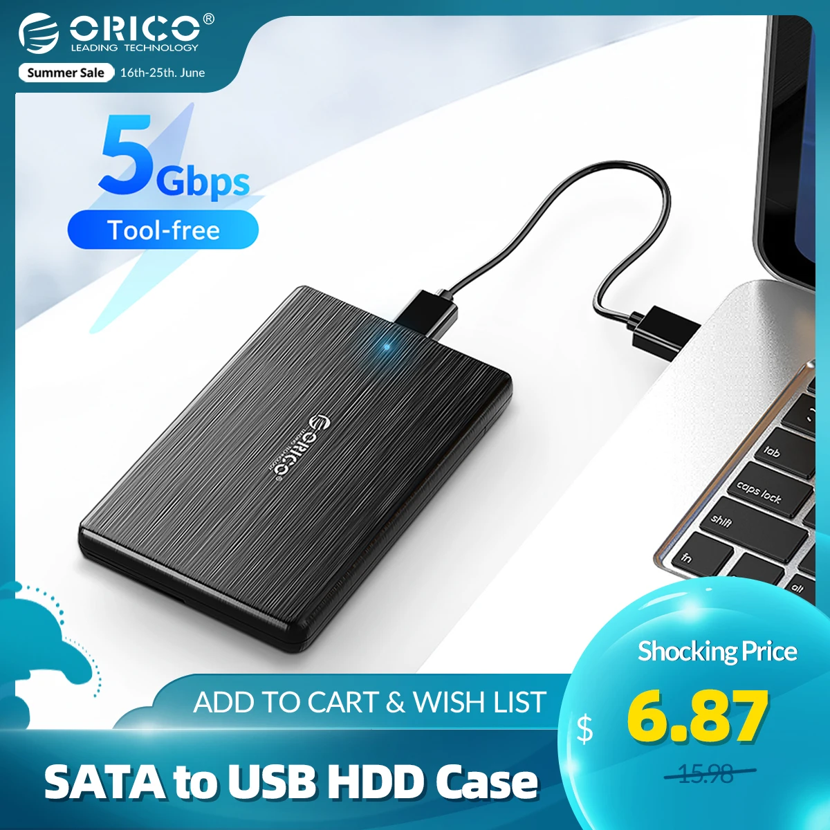 ORICO HDD чехол 2 ТБ USB3.0 до SATA3.0 5 &quotHDD корпус Футляр для внешнего жесткого диска Чехол