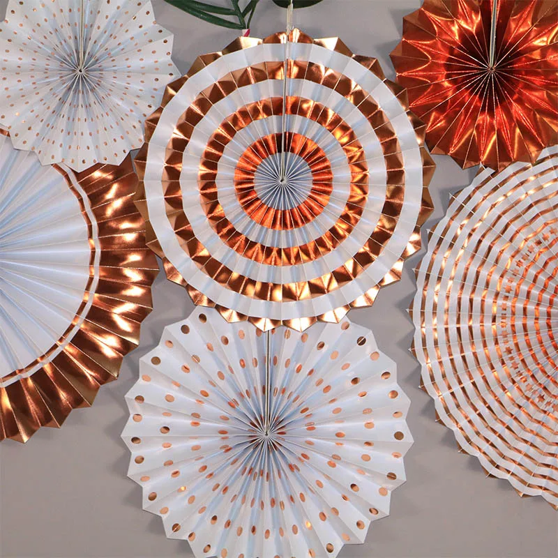 

6PCS Paper Flower Arrangement Wedding Birthday Party Paper Fan Flower Ornament Folding Fan DIY Hot Gold Paper Flower Fan