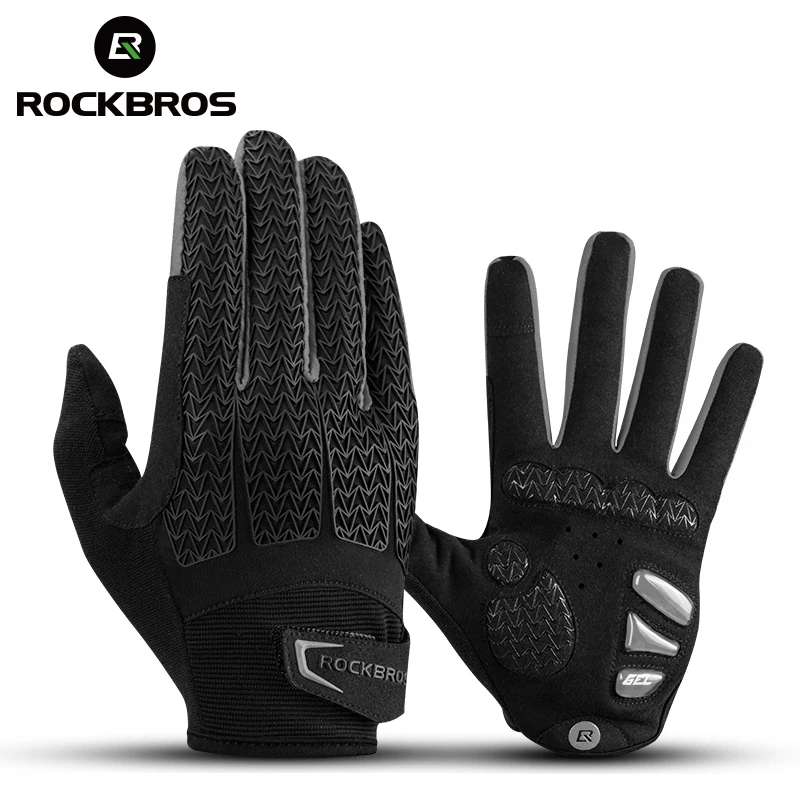 ROCKBROS велосипедные перчатки с сенсорным экраном для верховой езды MTB полный палец велосипедные перчатки ветрозащитные мотоциклетные зимние осенние мужские перчатки