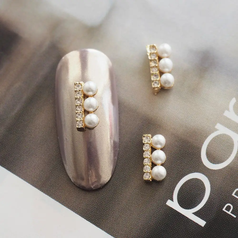 10pcs I and U shaped Pearl Zircon Nail Art Crystal jewelry Rhinestone nail supplies nails accessories decorations charms | Красота и