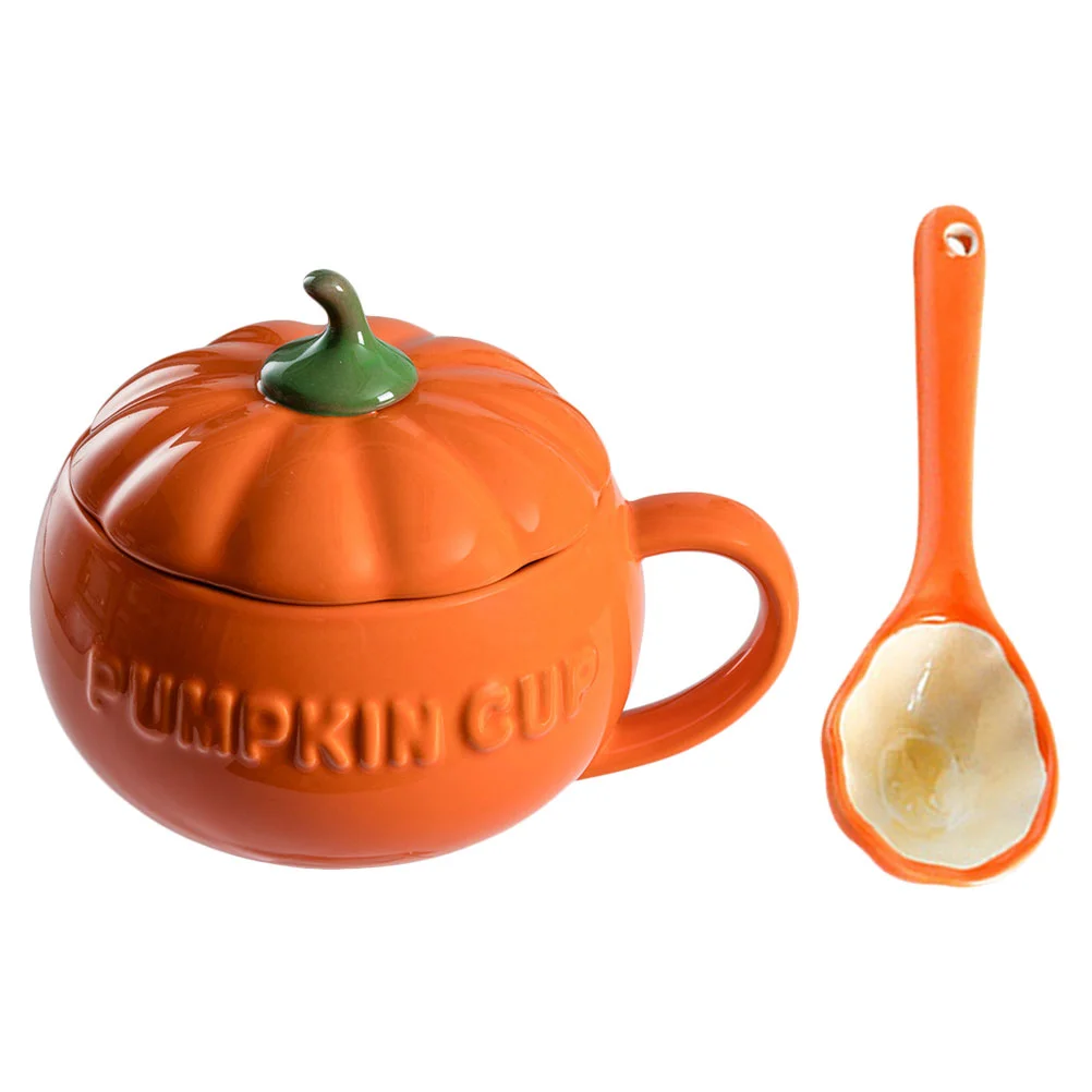 

1 Set Creative Pumpkin Cup Ceramic Cup Cup with Spoon (Orange）