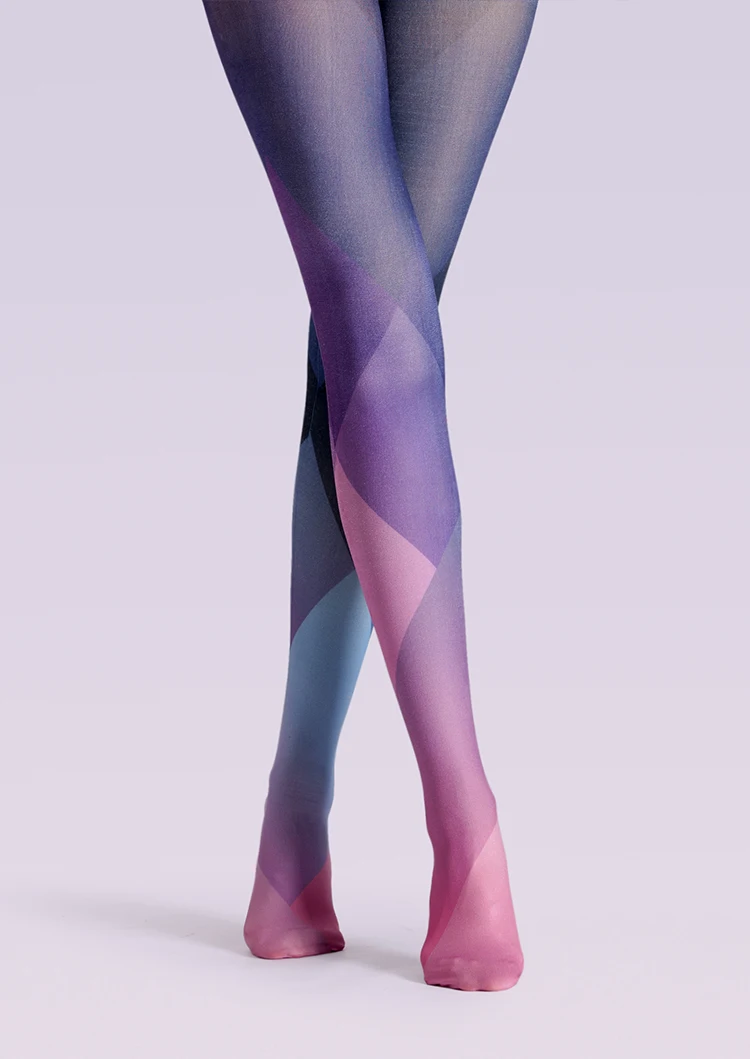 Уникальные чулки VP красные фиолетовые колготки с геометрическим узором