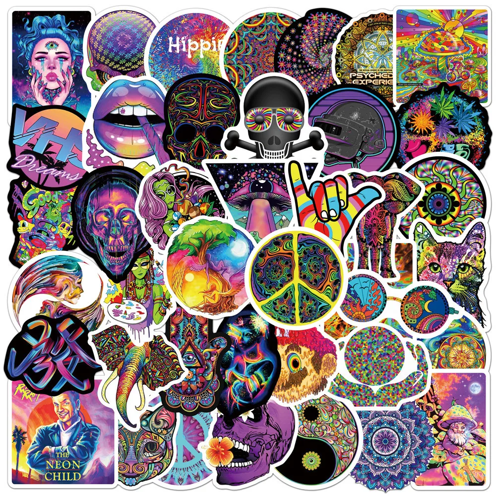 

50PCS Colorful Psychedelic Art Graffiti Stickers Luggage DIY Aesthetics Decoration Stickers Refrigerator Skateboard Stickers