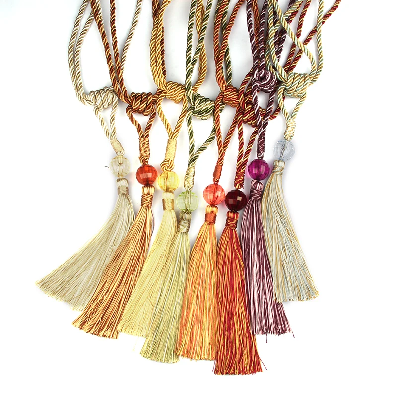 

1Pc Curtain Tiebacks Hand Made Drapery Curtain Holder Tassel Rope Holdbacks With Crystal Beaded Curtain Buckles Tieback Rope