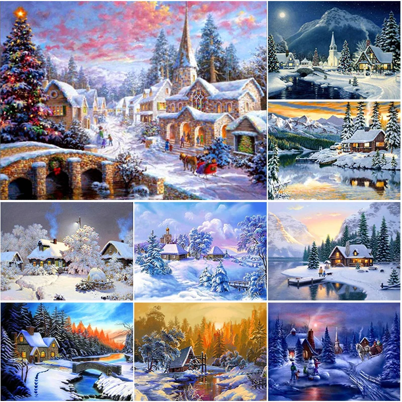 

DIY Snow Scenery 5D Diamond Painting Full Square/Round Drill Diamont Embroidery Nature Cross Stitch Kits Resin Rhinestone Decor