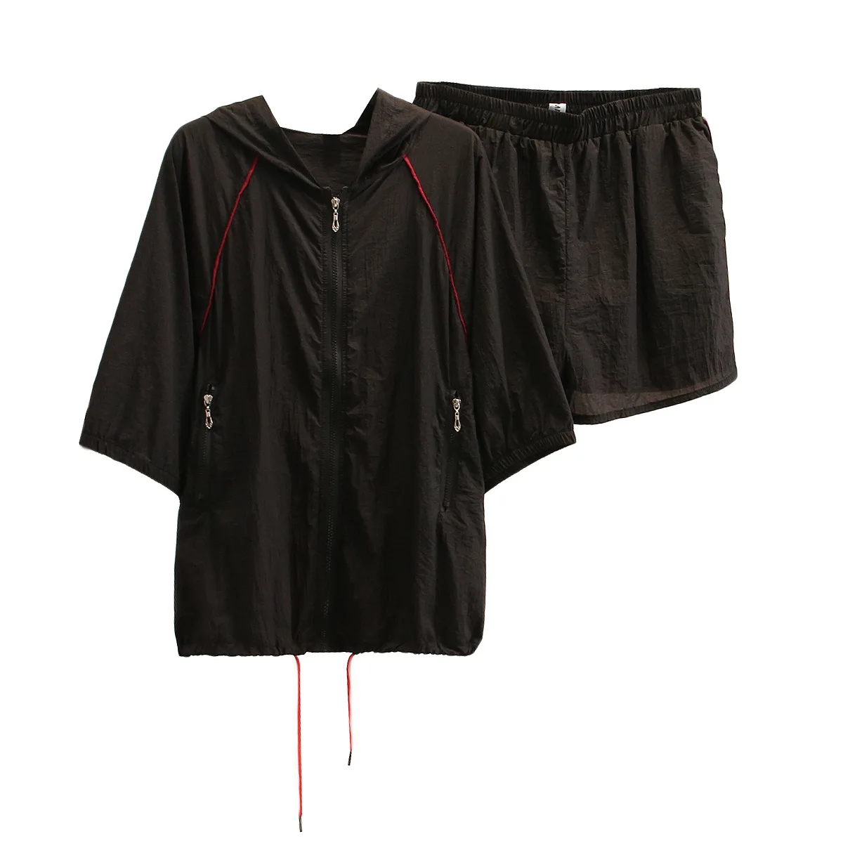 Женский костюм из двух предметов свободная куртка с коротким рукавом капюшоном и