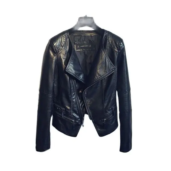 ZWTY Brand Spring Autumn Ladies Motorcycle Leather Jackets  Women Turn-down Collar Zipper Slim Black Moto & Biker Jacket