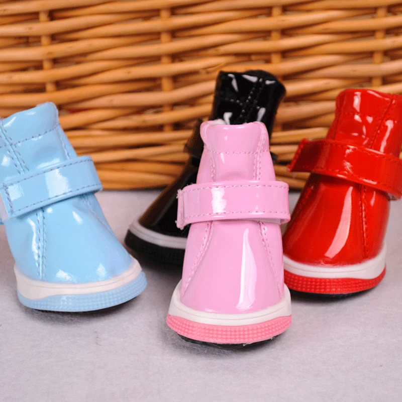 

4 шт./компл. обувь для домашних питомцев, нескользящая водонепроницаемая обувь из ПУ для собак, спортивные кроссовки, детская обувь для щенко...