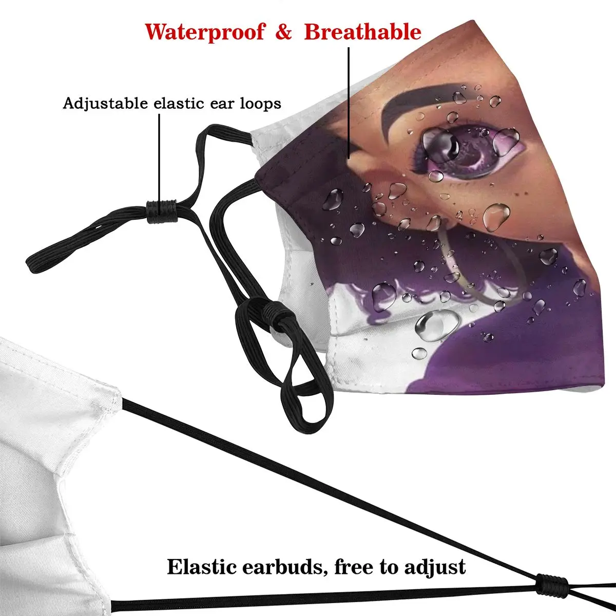 

Dust Mask with Filter Purple Black Girl Art Mouth Face Mask for Adult Kids Anti Washable Reusable Pollution