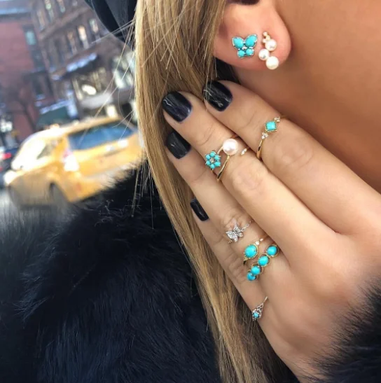 GTQ 8 шт./компл. винтажные антикварные Серебристые зеленые стразы бабочка палец