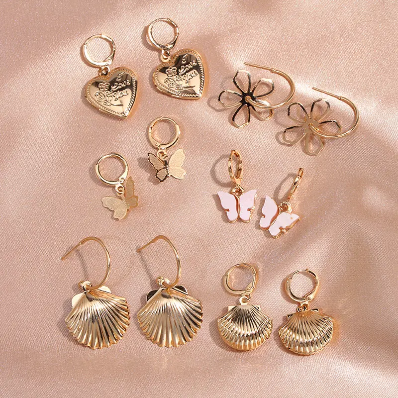 

JUST FEEL Bohemian Shell Flower Drop Earrings For Women Girl Geometric Fashion Acrylic Butterfly Earrings Statement Jewelry