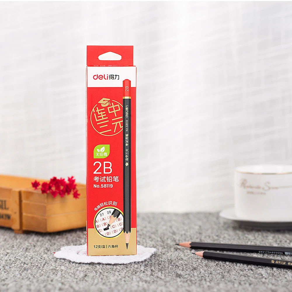 

Deli 12pcs/Pack Student Pencil Graphite Lead 2B Test Pencil Drawing Writing Art Sketch Exam Pen School Office Stationery Supply