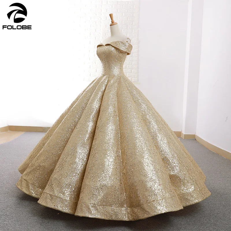 Блестящий Золотой бальное платье Бальные платья с открытыми плечами со
