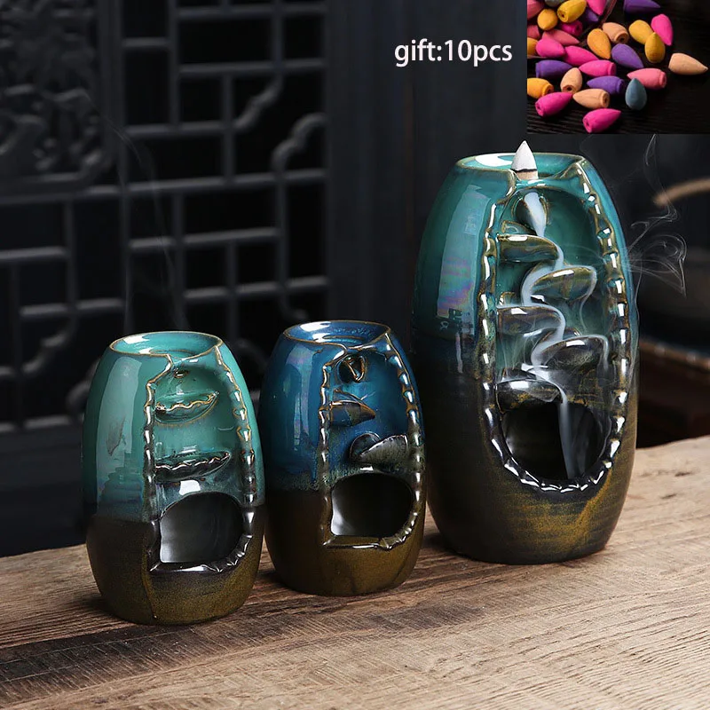 

Mountain River Handicraft Incense Holder Ceramic Backflow Waterfall Smoke Incense Burner Censer Holder Mother's Gift Home Decor