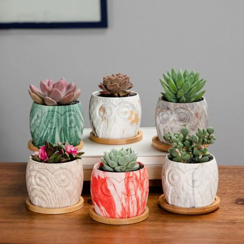 

Ceramics Flower Vase Marble Owl Succulent Flowerpot Handmade Ceramic Animal Ornaments Thumb Flower Pot Nordic Style Crafts