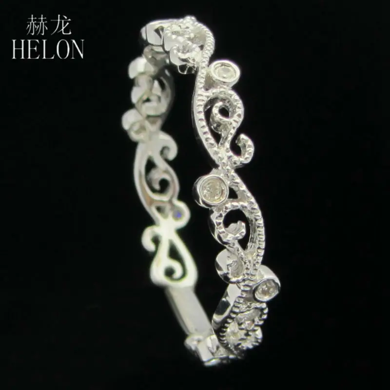 HELON стерлингового серебра 925 Круглый Природные Алмазы Обручальное кольцо для