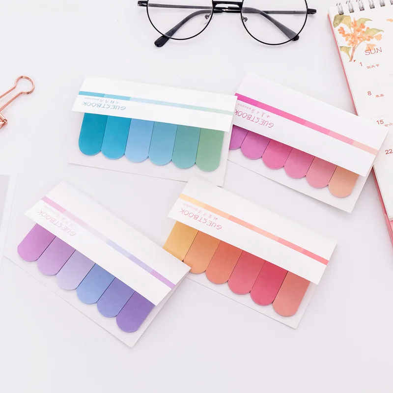 

Office Study Forget Things N-times Korean Stationery Creative Six Color Gradient Sticky Notes Kawaii Stationery Cute Memo Pads