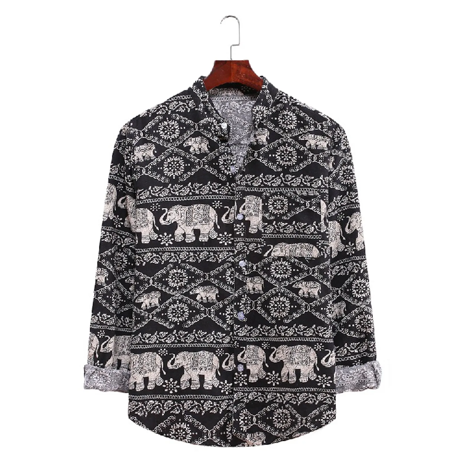 Рубашка Мужская льняная с длинным рукавом воротником-стойкой и пуговицами |