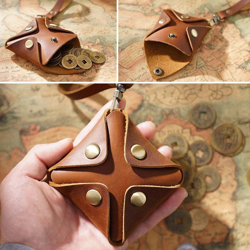 

Mini Stationery Holder Organizer Handmade Genuine Leather Cowhide Personalized Buttons Storage Bag Small Size 8*8cm Home Office