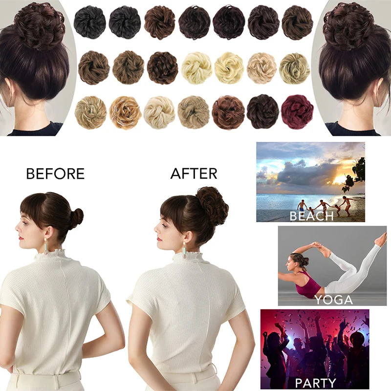 

Curly Wavy Bun Hair Extensions for Women Hair Ribbon Ponytail with Elastic Rubber Band Updo Scrunchies Extension Messy Hairpiece