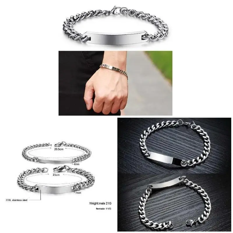 

1 Pcs Simple Fashion Bracelet Titanium Steel Man and Woman Smooth Hand Chain Lovers Couple Trendy Jewelry Accessories For Gifts