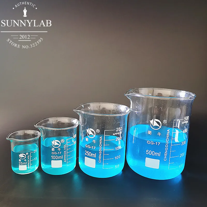 

Лабораторный мерный стакан из боросиликатного стекла, 4 шт./компл., 25/100/250/500 мл, стеклянная посуда, школьная лаборатория, образовательные при...