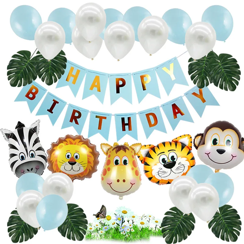 35pcs/set Children Forest Animal Them Balloon Birthday Decoration Balloons+Banner Kit tassel Baby Shower Party Supplies | Дом и сад