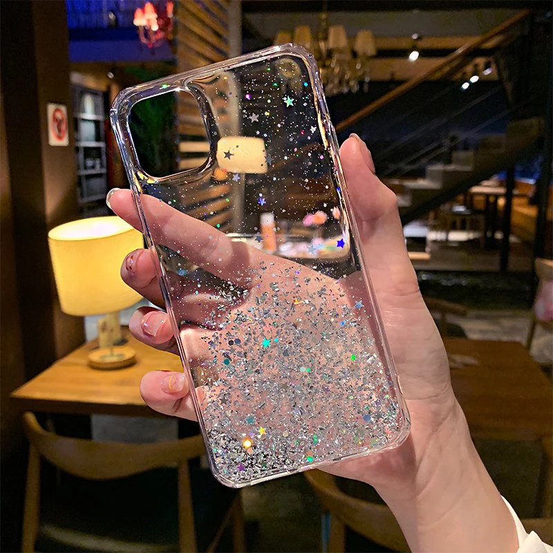 Bling Glitter Star Silicone Case For iPhone 11 Pro XS Max X XR Shining Sequin TPU Clear Back Cover 6 6S 7 8 Plus SE 2 |