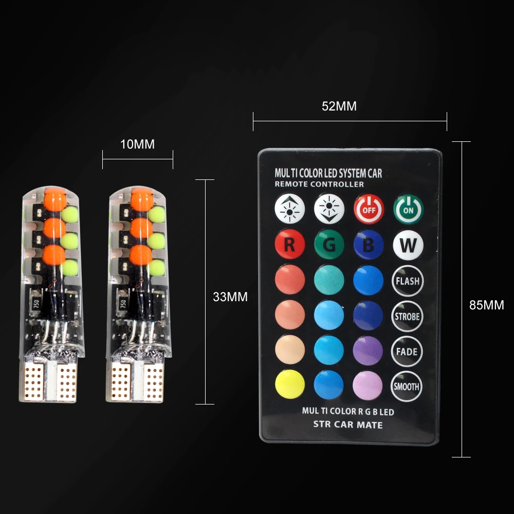 10 комплектов СВЕТОДИОДНЫХ RGB ламп T10 COB силиконовые стробоскосветодиодный ческие