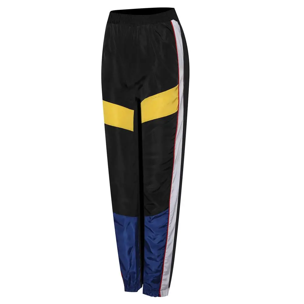 Модные женские брюки с высокой талией в стиле пэчворк черные карандаш уличные