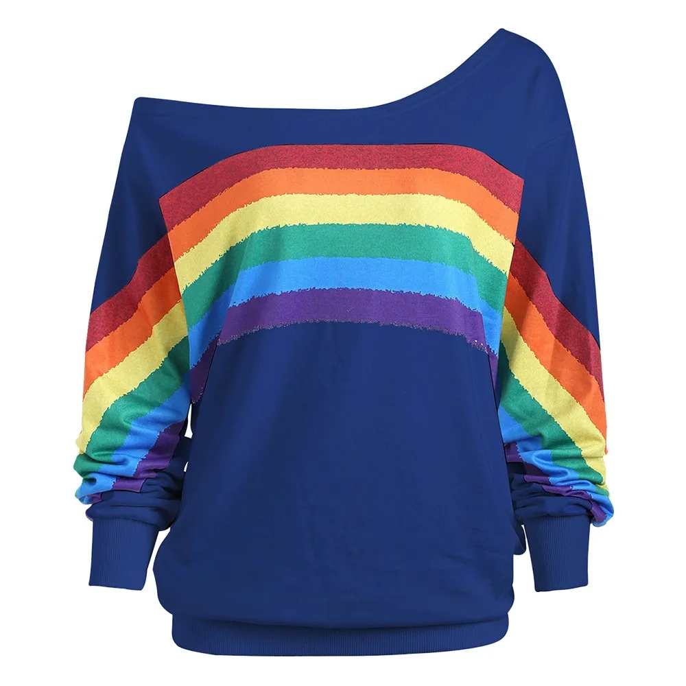 

Women Casual Loose Long Sleeve Rainbow Print Pullover Blouse Shirts Sweatshirt Sudadera Plus Size Mujer