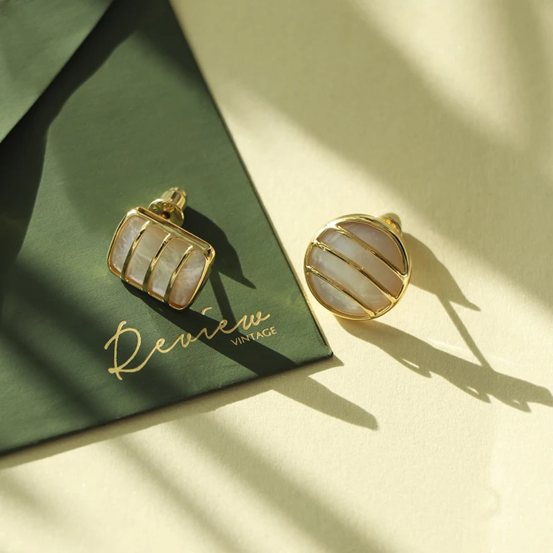 

2style Delicate Square Circle Shape Gold Color Stud Earrings for Women Rectangle Geometric Minimalist Metal Earrings