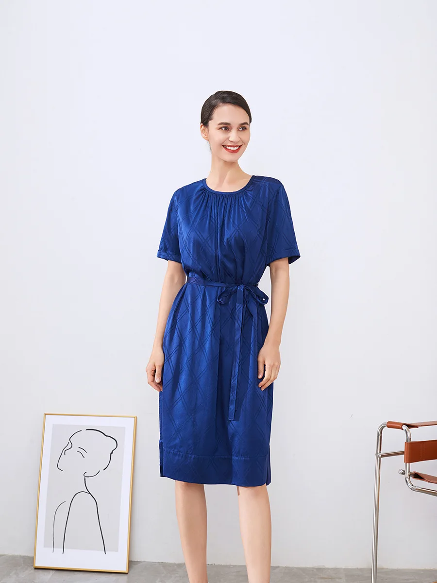 

100% mulberry silk women's dress spring new style satin silk mulberry silk double-sided jacquard dress